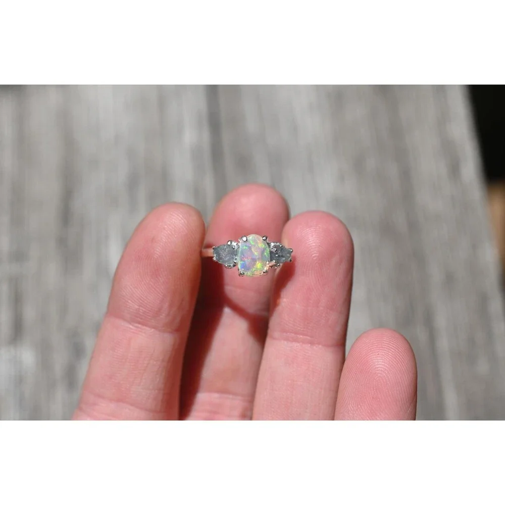 Sterling Silver Opal & Montana Sapphire Ring - Size 5